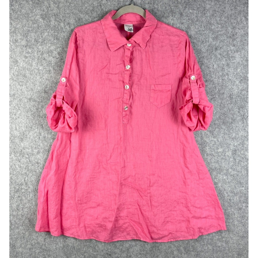 Match Point Tunic Dress Womens Medium Pink Roll Tab Minimal Lagenlook Coastal